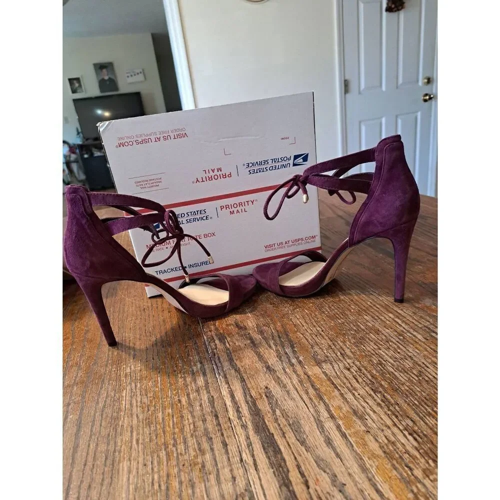 9M Gianni Bini Purple Lace Ankle Open Toe High Heel Pump Stiletto Dress Shoes